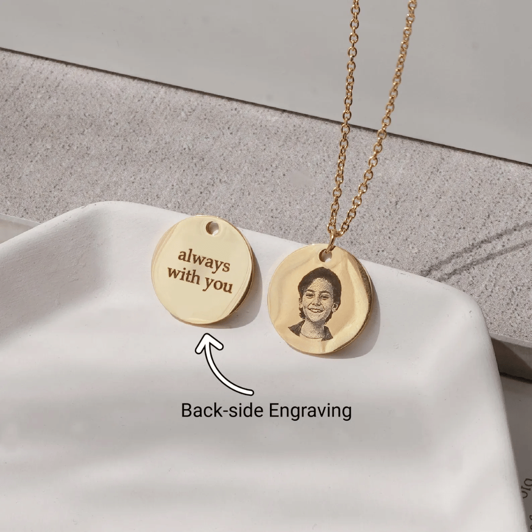 Custom Engraved Photo Necklace – With Personal Message on Back