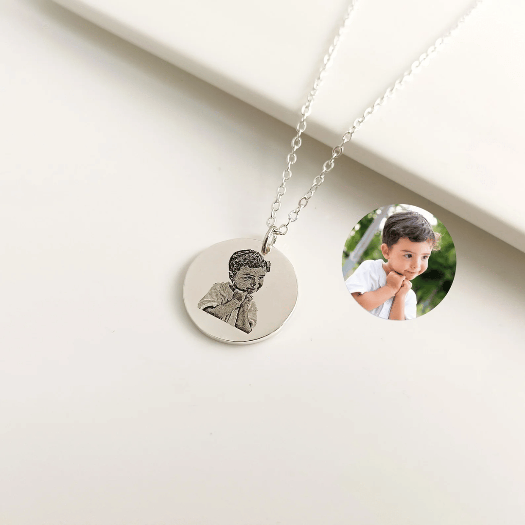 Custom Engraved Photo Necklace – With Personal Message on Back