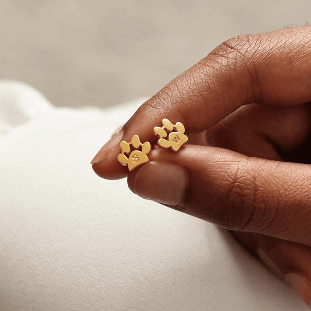 Personalized Cute Paw Print Unisex Stud Earrings (Pair)