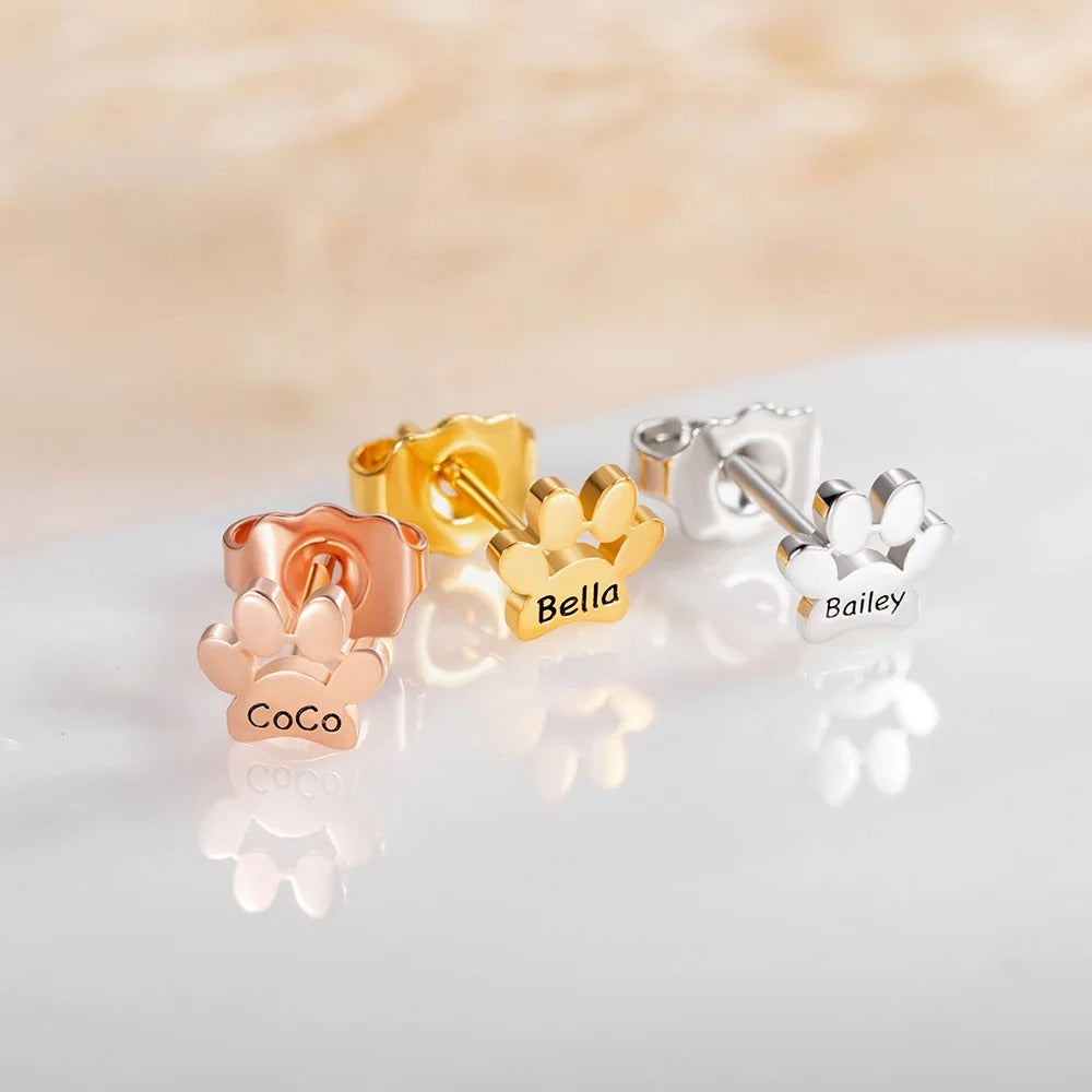 Personalized Cute Paw Print Unisex Stud Earrings (Pair)