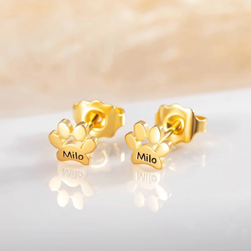 Personalized Cute Paw Print Unisex Stud Earrings (Pair)