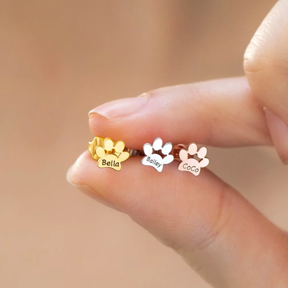 Personalized Cute Paw Print Unisex Stud Earrings (Pair)