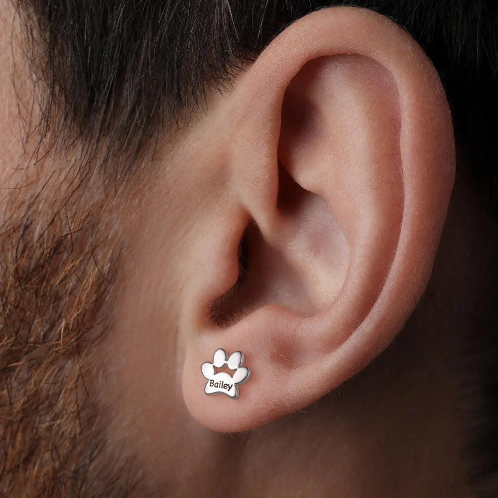 Personalized Cute Paw Print Unisex Stud Earrings (Pair)