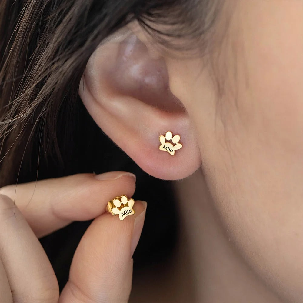 Personalized Cute Paw Print Unisex Stud Earrings (Pair)