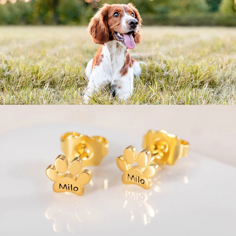 Personalized Cute Paw Print Unisex Stud Earrings (Pair)